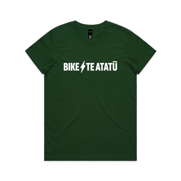 Bike Te Atatū WHITE PRINT: Women's sizing Maple t-shirt Thumbnail